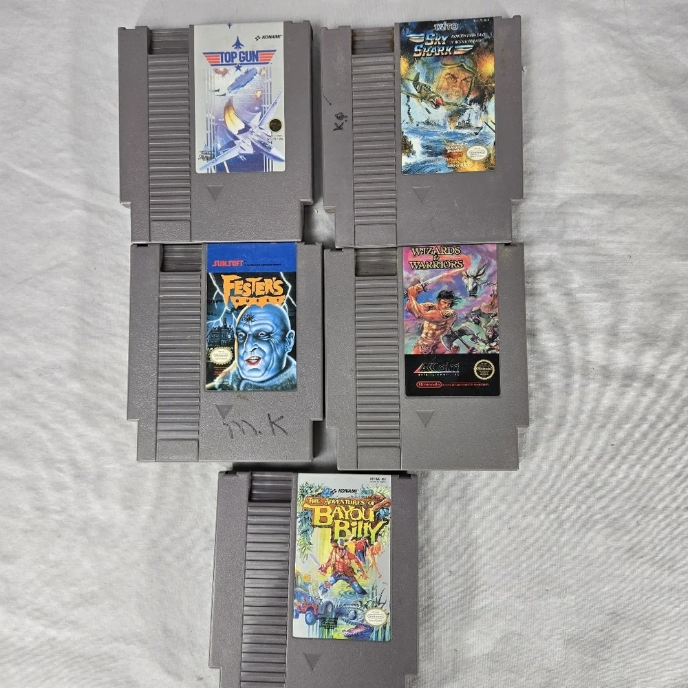 Lot of 5 Nintendo NES Top Gun, Sky Shark, wizardsand Warriors, Bayou Billy, fest